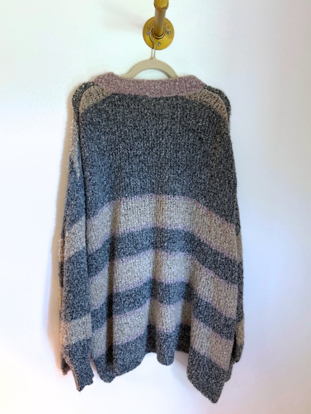 Free People Oversized Striped Sweater 🤍 | Slouchy Cozy Knit Neutral Pullover - Picture 3 of 4